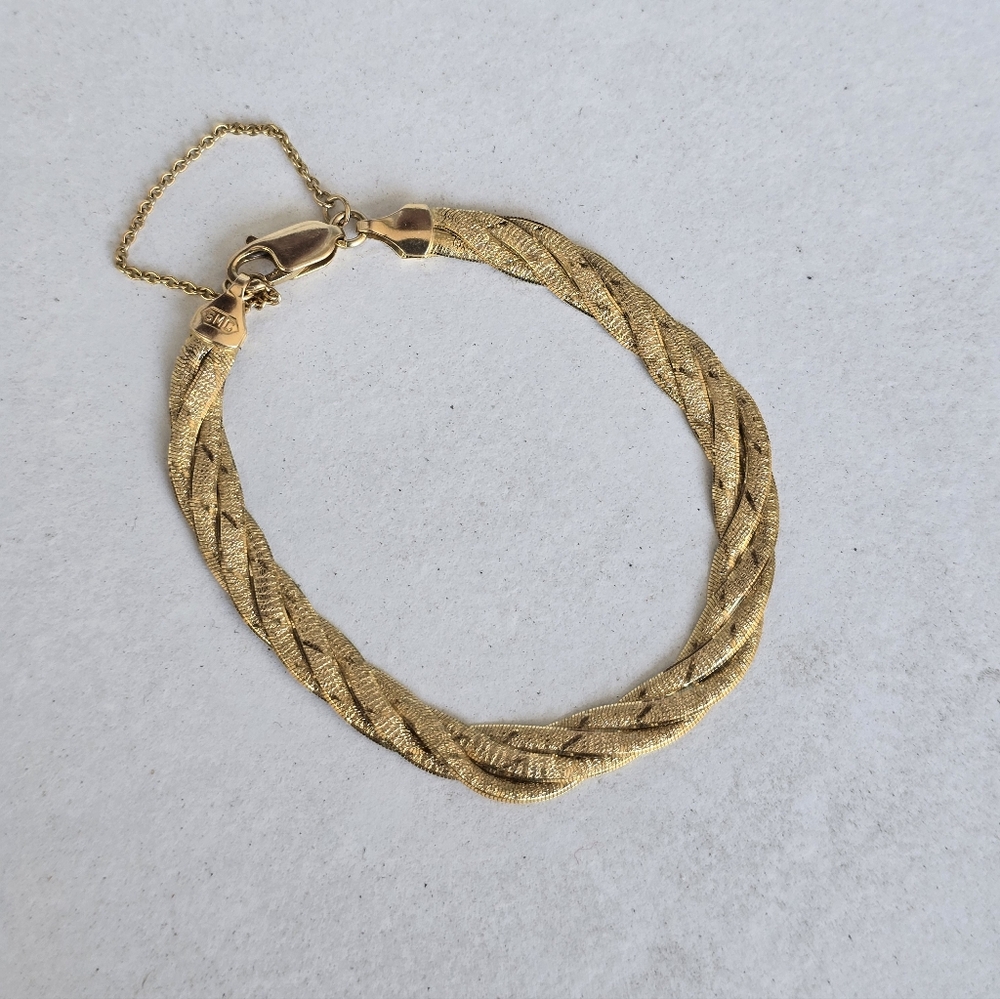 14k Gold Womens Triple Braided Chain Bracelet